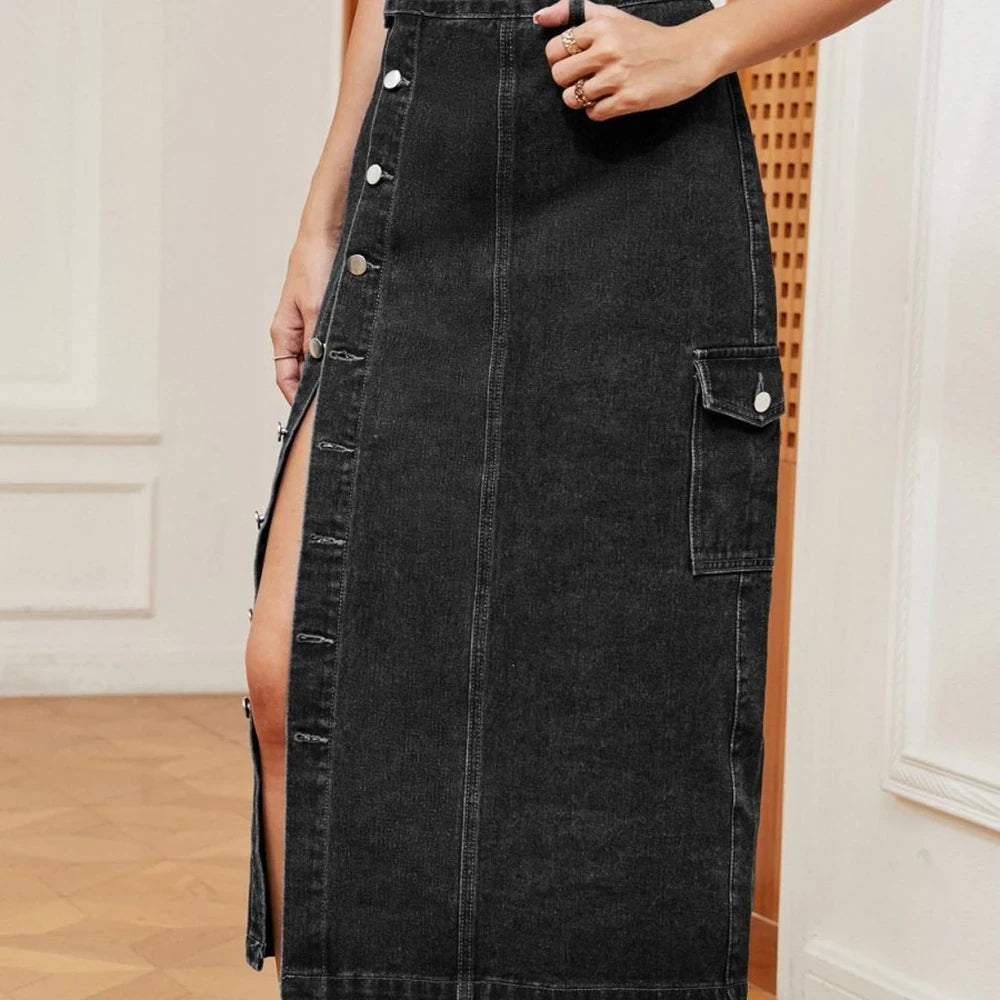 Midi Button Down Denim Skirt