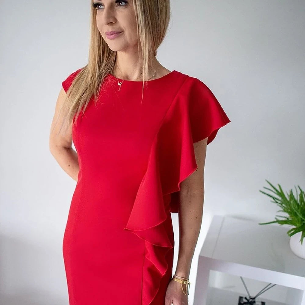 Red Shimmering Cocktail Dress with Frills