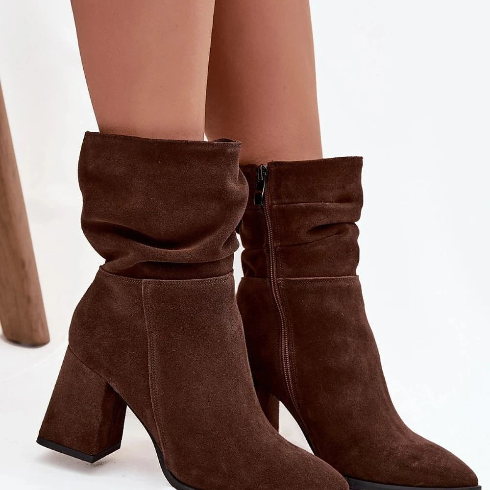 Suede Ankle Boots with Column Heel