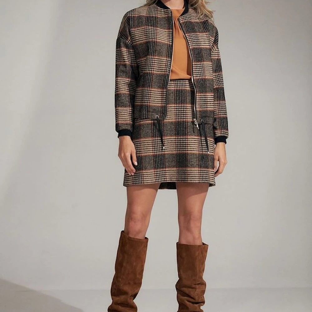 Checkered Trapeze Mini Skirt with Darts