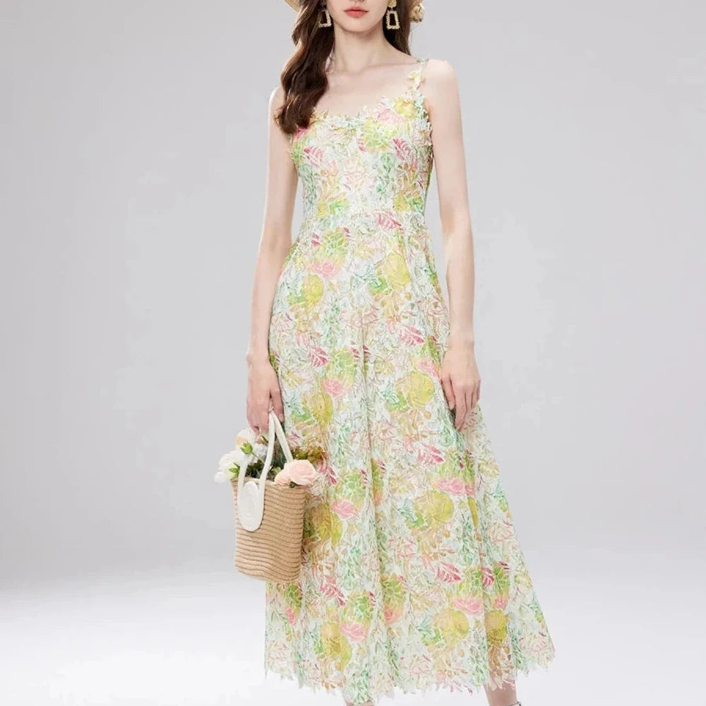 Floral Lace V-Neck Midi Dress