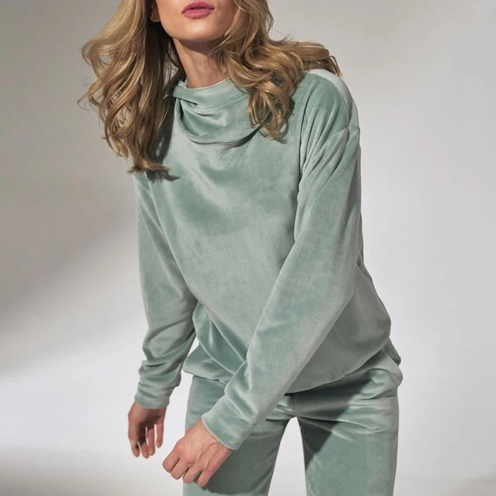 Green Velour Hooded Sweatshirt
