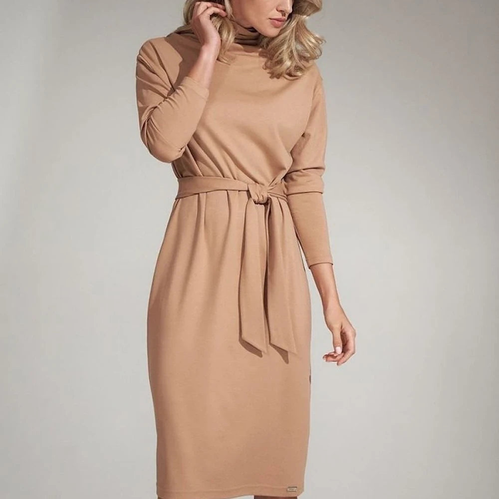 Black Turtleneck Kimono Sleeve Midi Dress