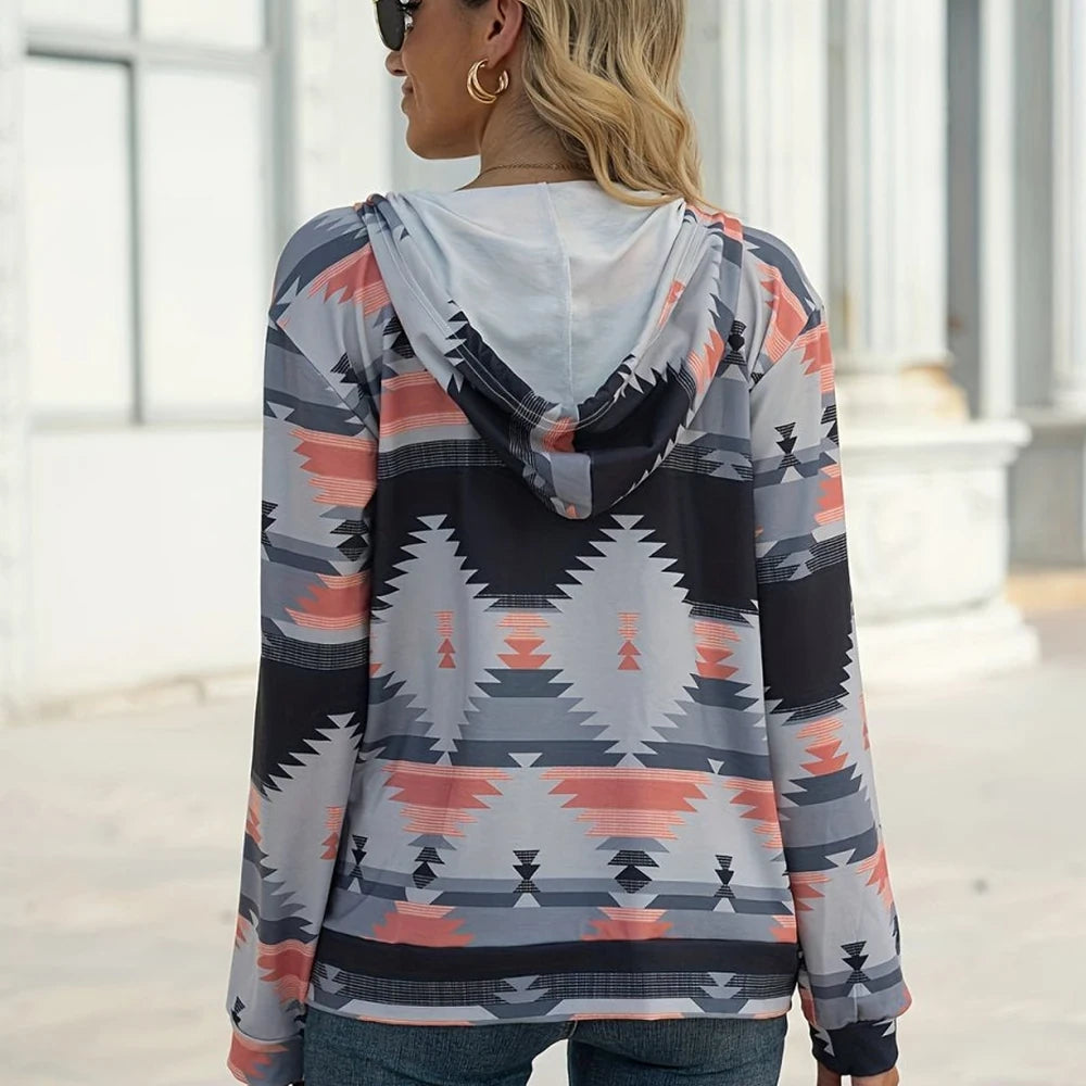 Geometric Zip Up Hooded Jacket
