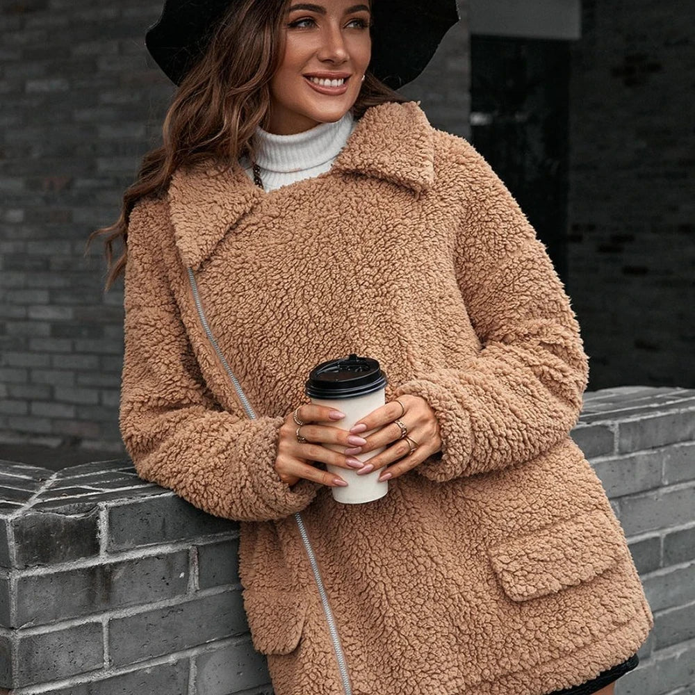 Collared Zip-Up Teddy Jacket