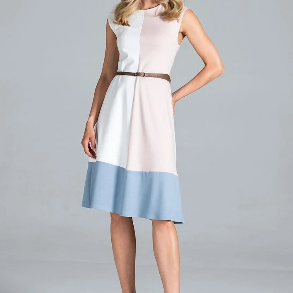 Tri-Color Sleeveless Midi Dress