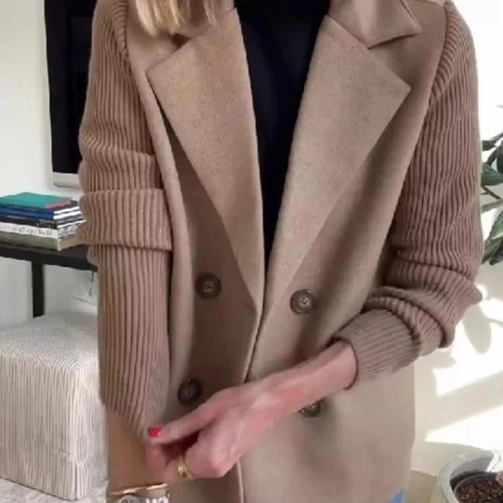 Lined Double-Breasted Knit Sleeve Outerwear
