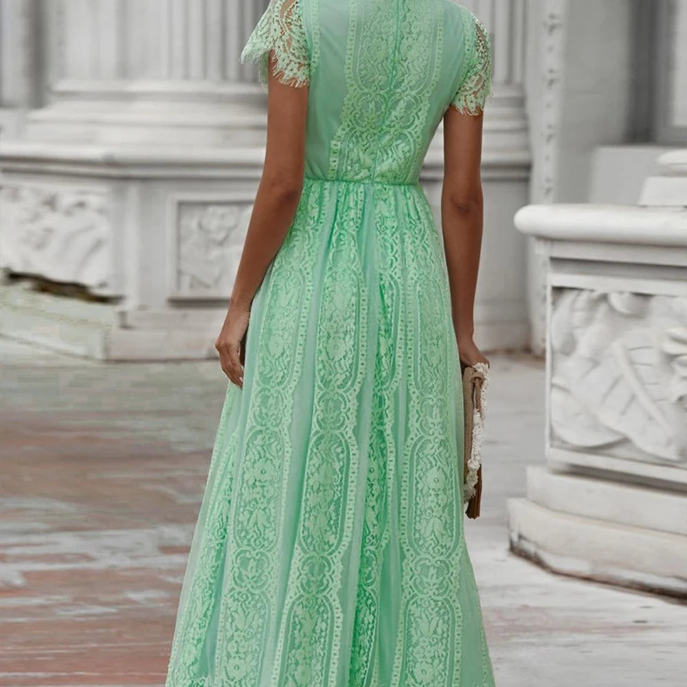 Scalloped Lace V-Neck Maxi Dress