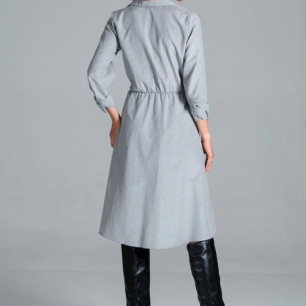 Women's Midi Dress with Collar and Belt