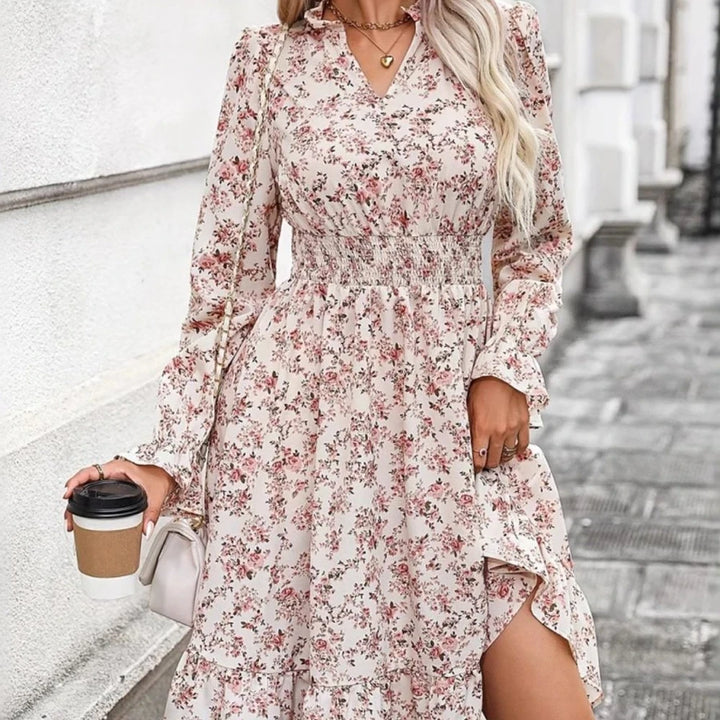Floral Surplice Dress with Ruffle Hem
