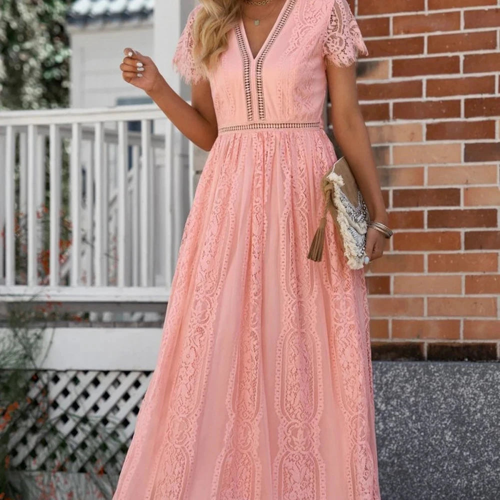 Scalloped Lace V-Neck Maxi Dress