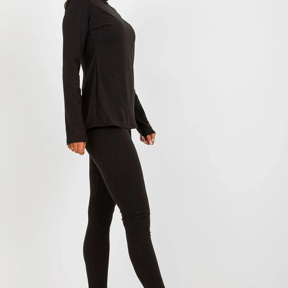 Ribbed Turtleneck Blouse with Long Sleeves
