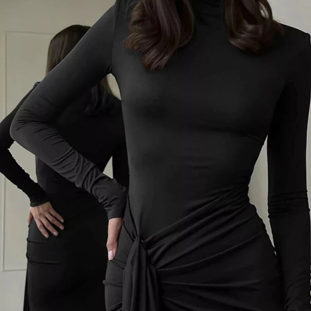 Turtleneck Slit Maxi Dress