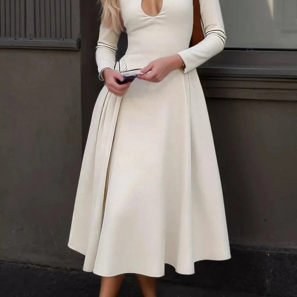 Cutout Long Sleeve A-Line Dress