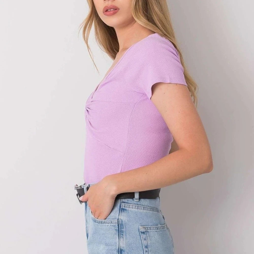Ribbed Knot Blouse with Heart Neckline