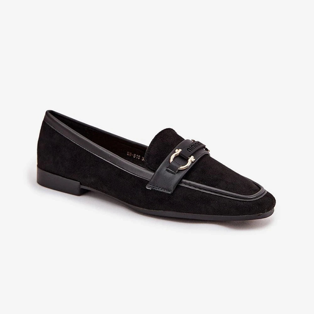 Women's Black Suede Loafers with Decorative Detail