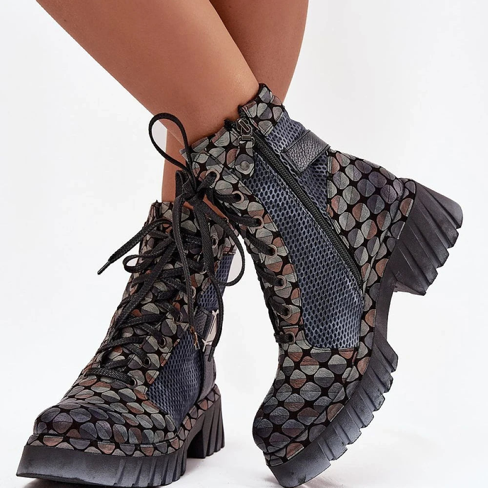 Women's Leather Platform Work Boots