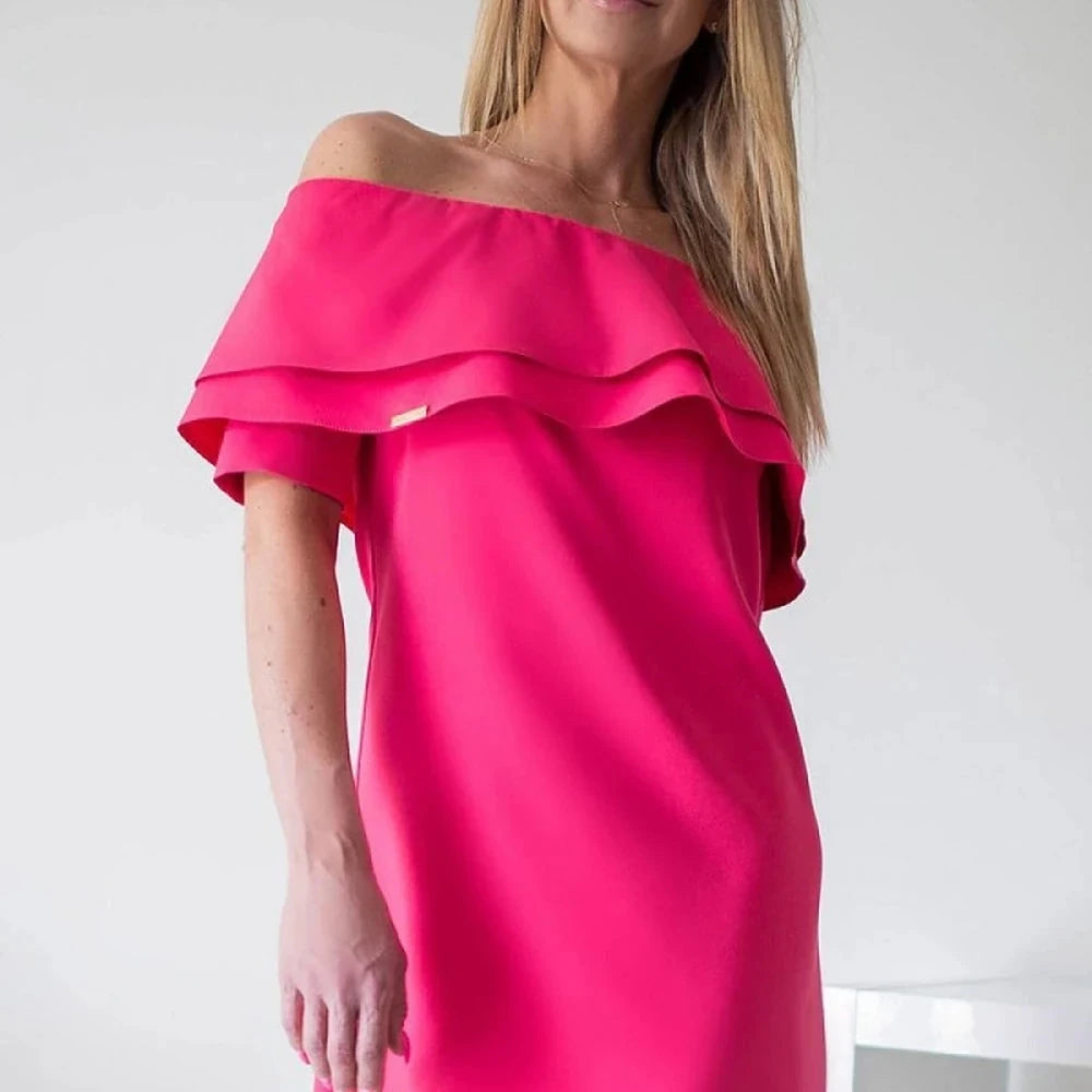 Spanish Neckline Short Sleeve Cocktail Dress