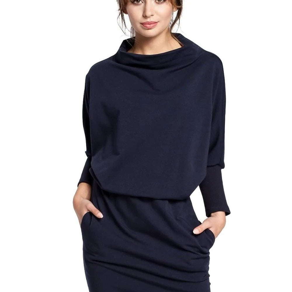 Ribbed Sleeve Midi Dress with Pockets