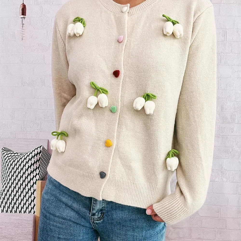 Flower Button Up Long Sleeve Cardigan