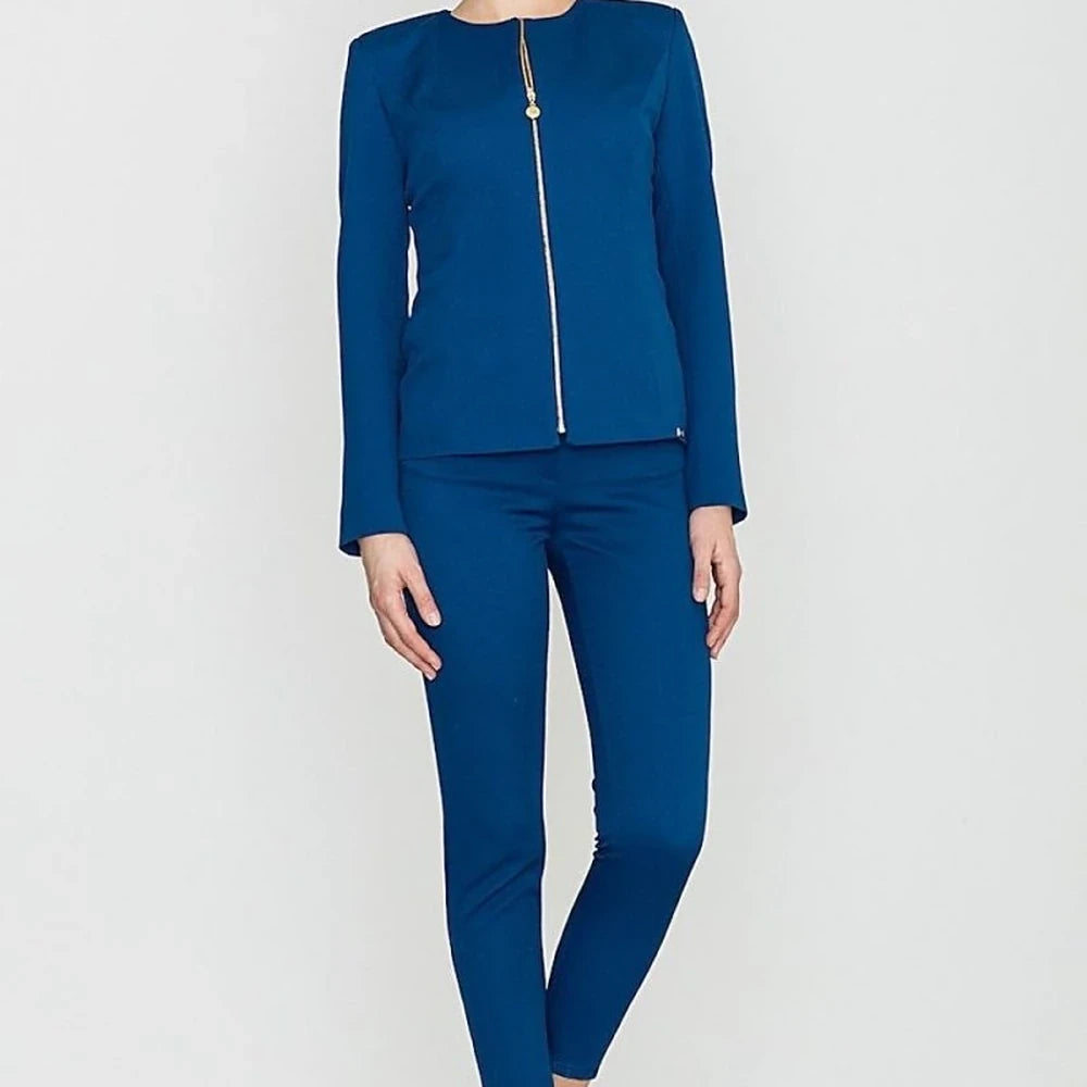 Blue Embossed Pattern Trousers