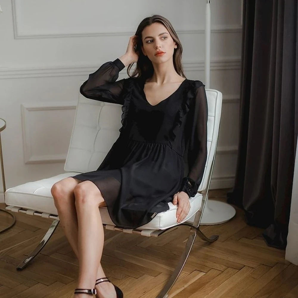 Flowy Chiffon Midi Dress with Ruffled Sleeves