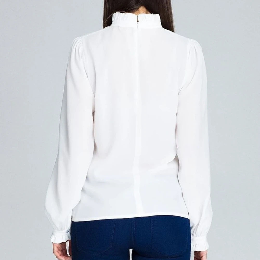Pleated Sleeve Frill Blouse - Long Sleeve Top