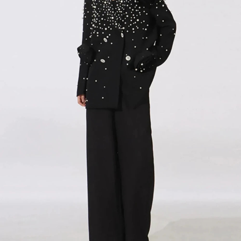 Pearl Embellished Double-Breasted Blazer