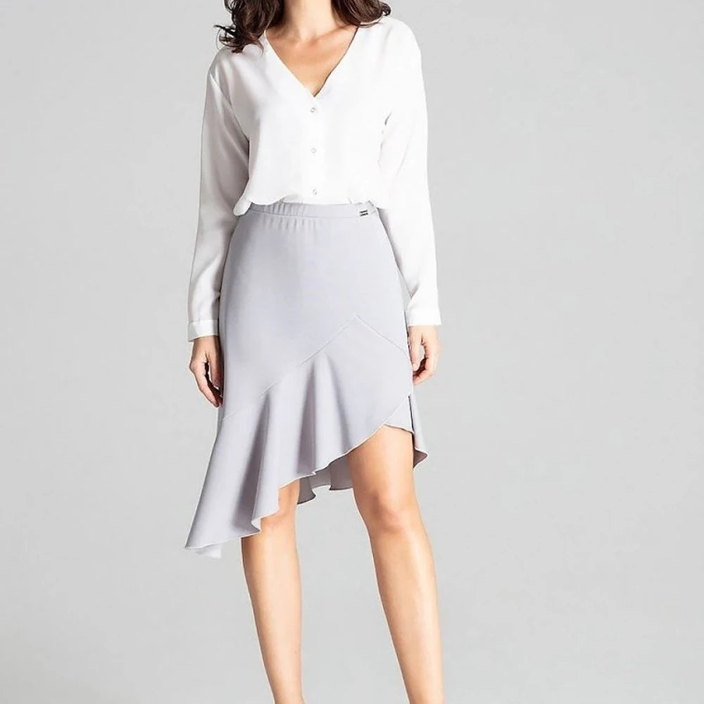 Asymmetrical Midi Skirt with Frill