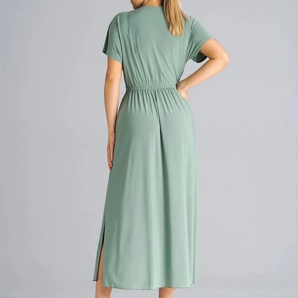 Flowy Overlapping Neckline Day Dress