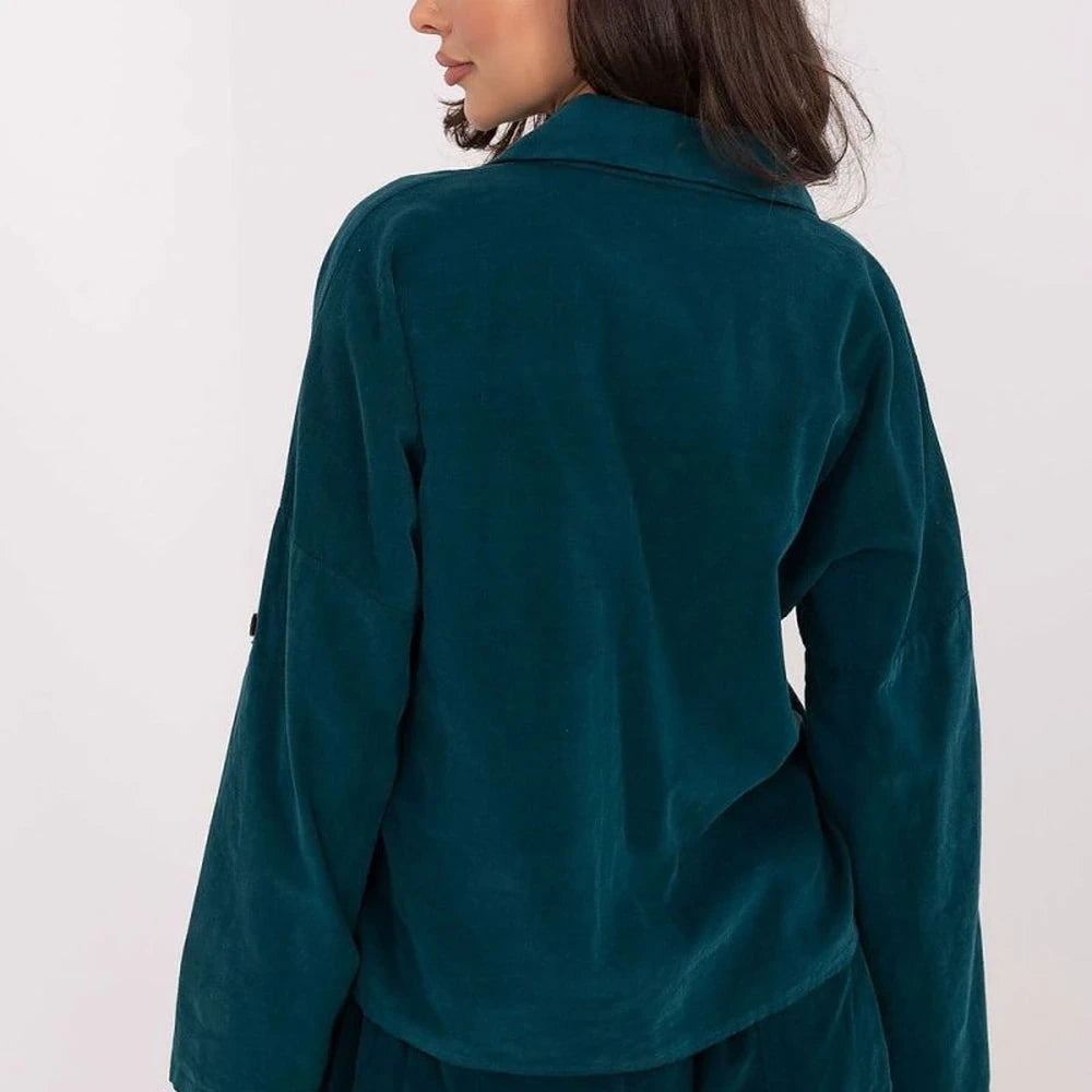 Corduroy Long Sleeve Shirt with Collar