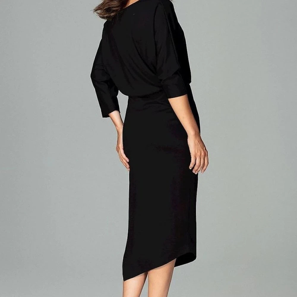 Asymmetrical Evening Dress with Kimono Sleeves