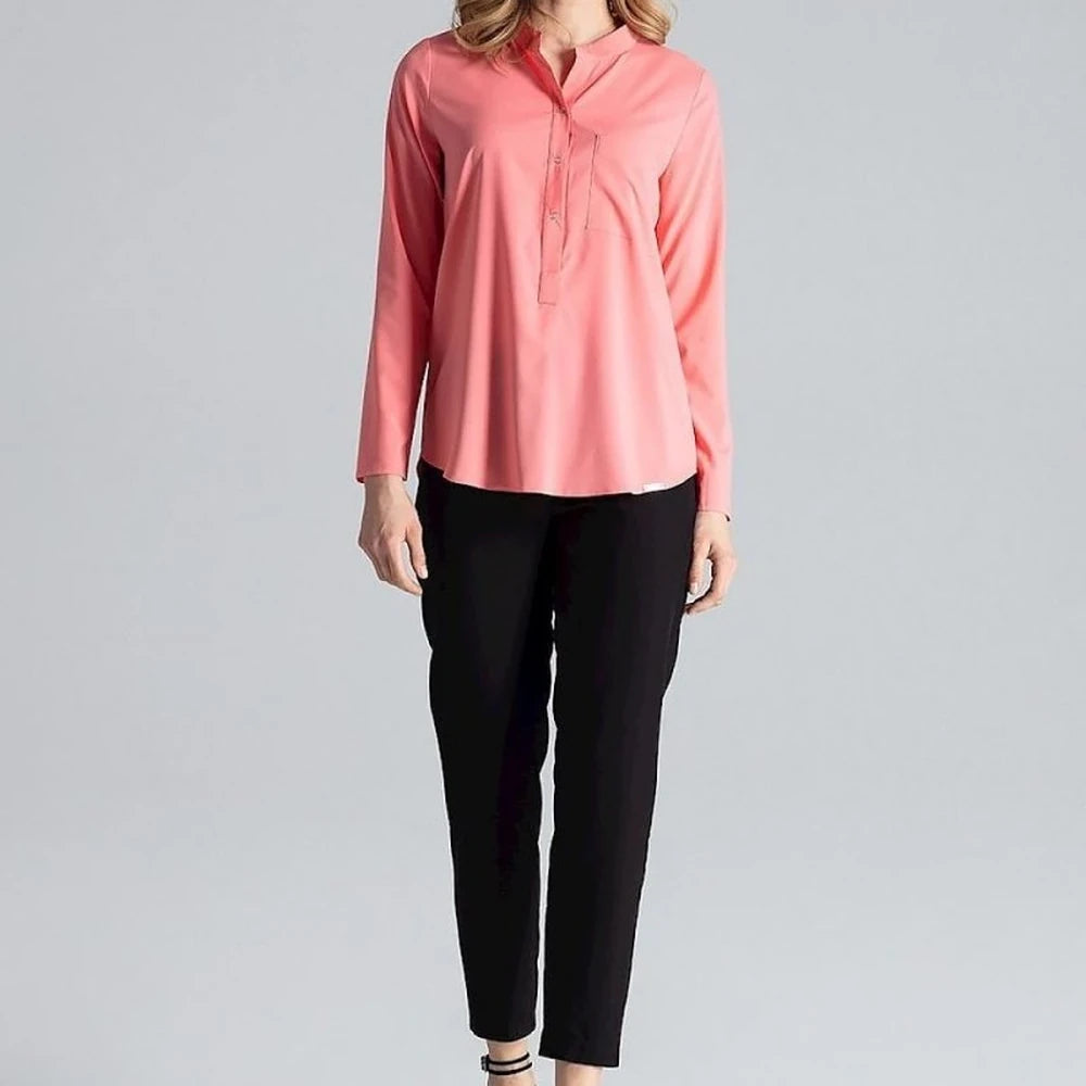 Long Sleeve Blouse with Stand-Up Collar