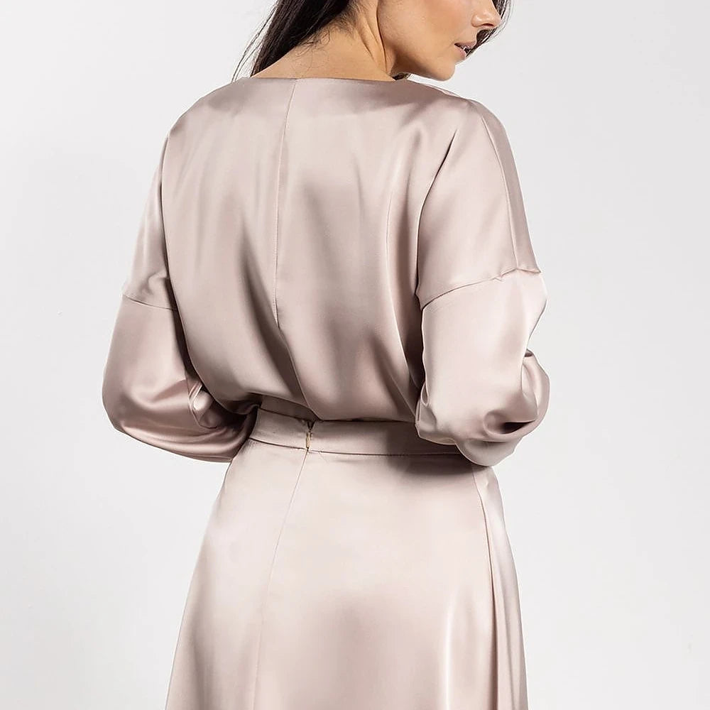 Satin V-Neck Blouse with Ruching