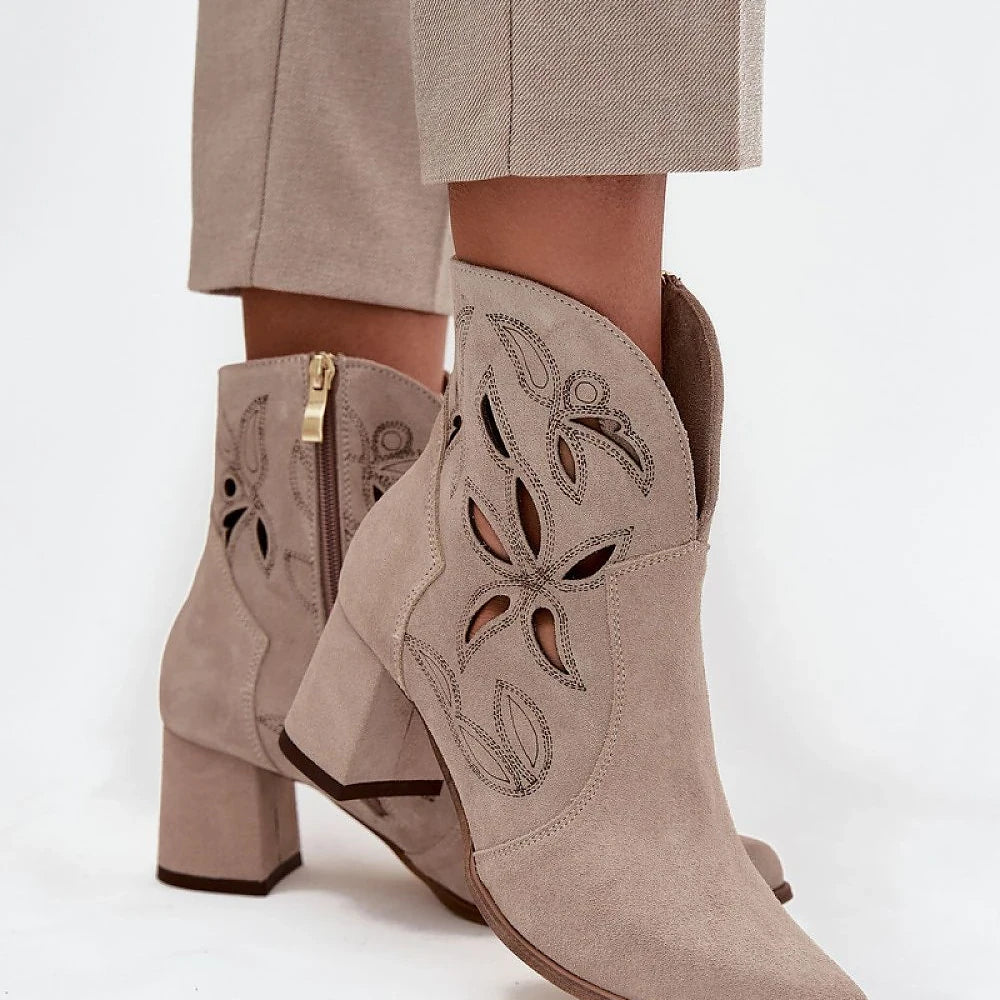 Suede Heel Boots with Zip Closure