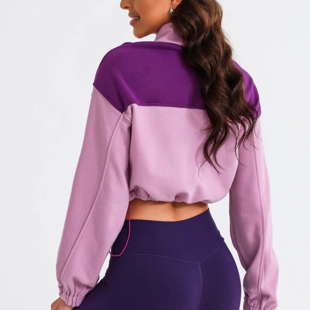 Contrast Drawstring Zip Up Jacket