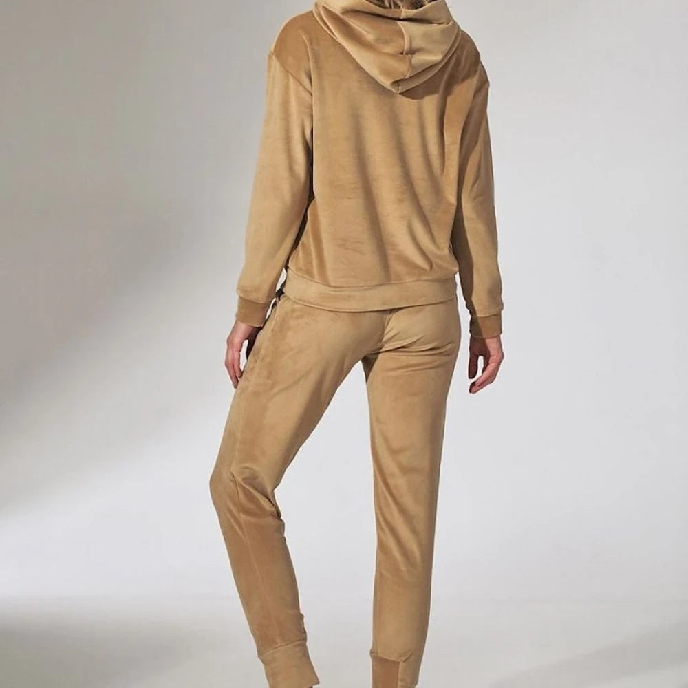 Green Velour Tracksuit Trousers with Drawstring Waist