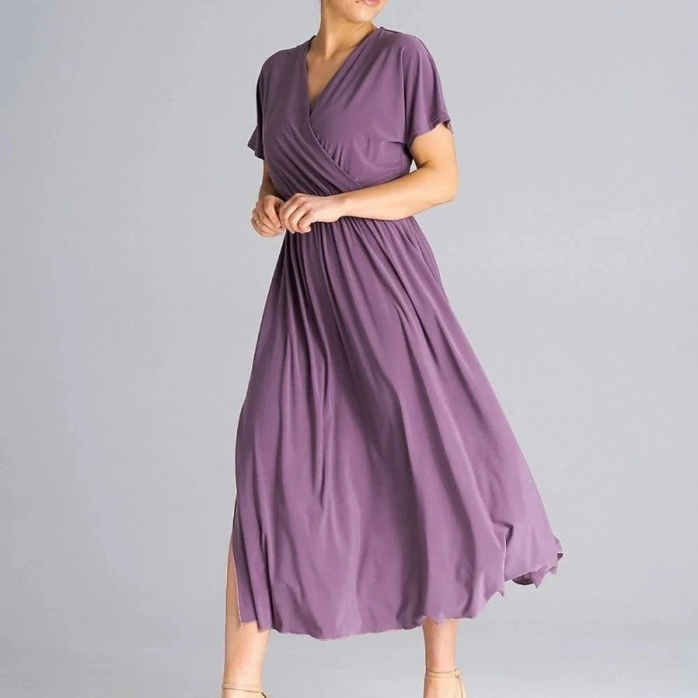 Flowy Overlapping Neckline Day Dress