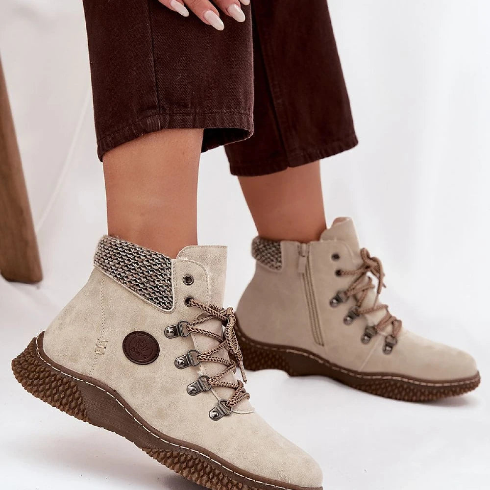 Women's Beige Eco Leather Ankle Boots