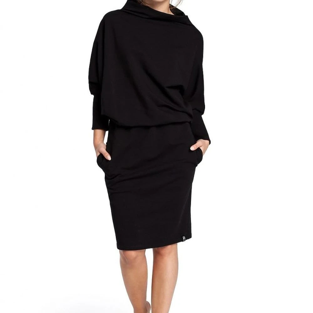 Ribbed Sleeve Midi Dress with Pockets