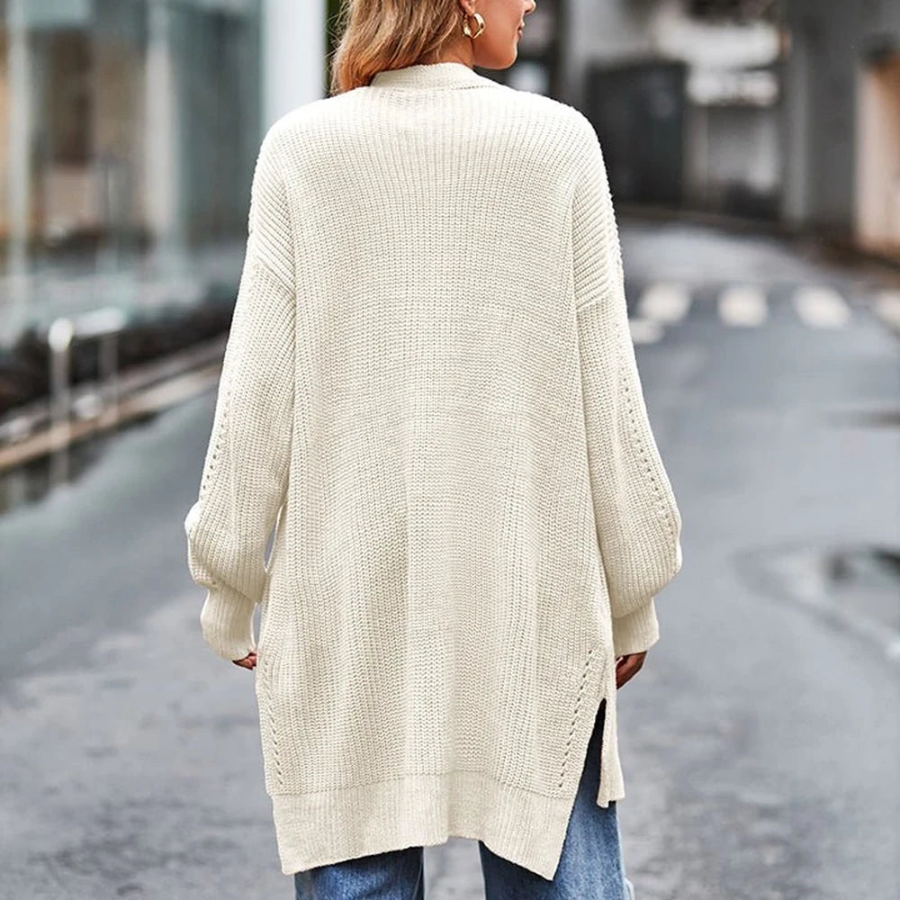 Long Sleeve Waffle-Knit Cardigan