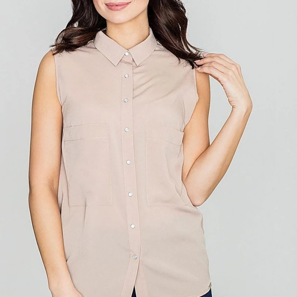 Sleeveless Shirt with Pearl Details