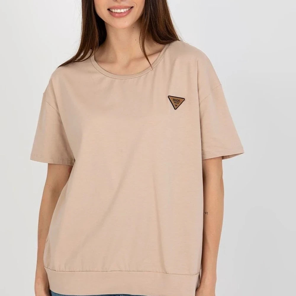 Cotton Blend Blouse with Round Neck