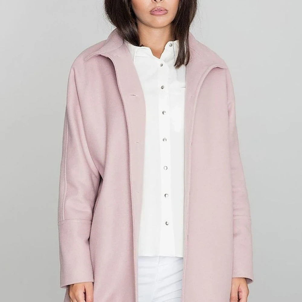 Women's Kimono Coat Stand-Up Collar Button Details
