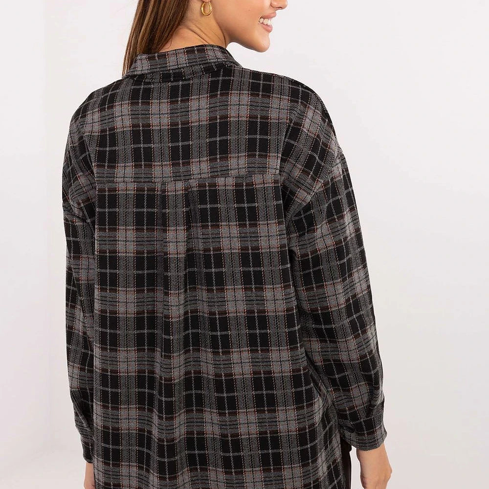 Checkered Flannel Shirt with Brooch