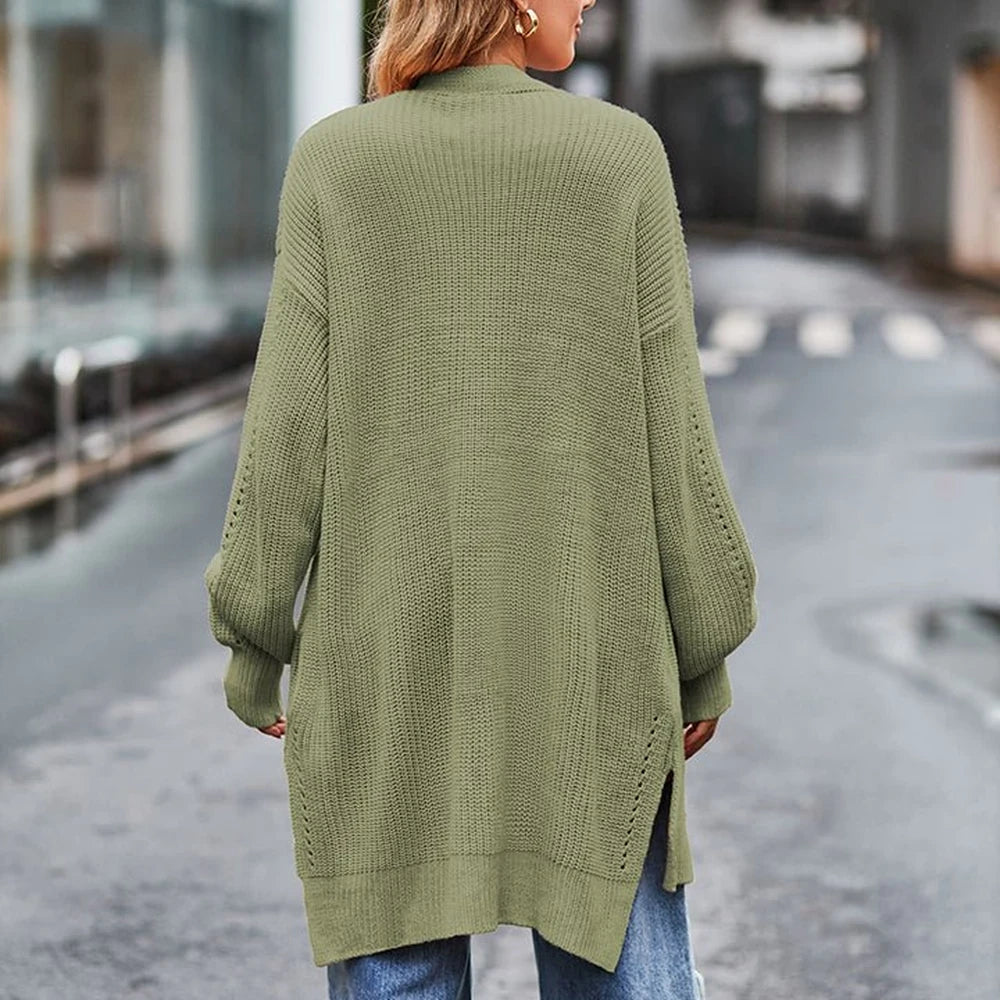 Long Sleeve Waffle-Knit Cardigan
