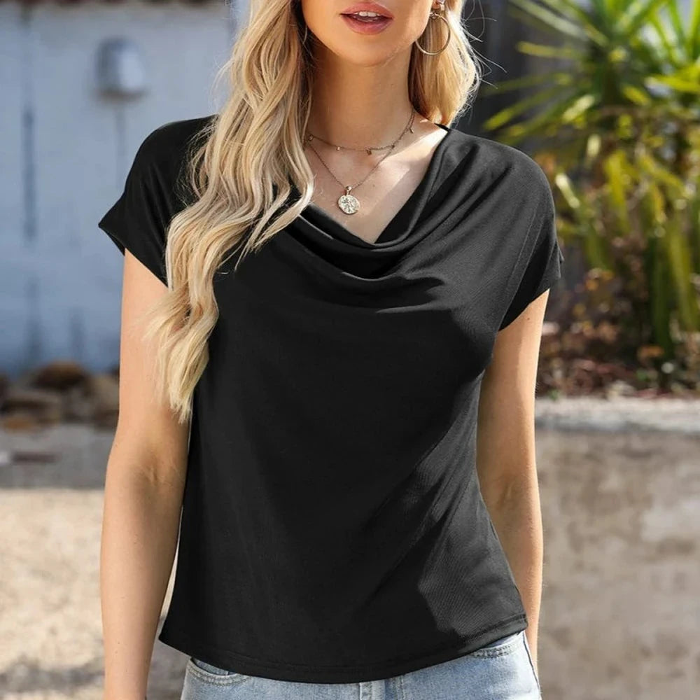 Cowl Neck Short Sleeve Top