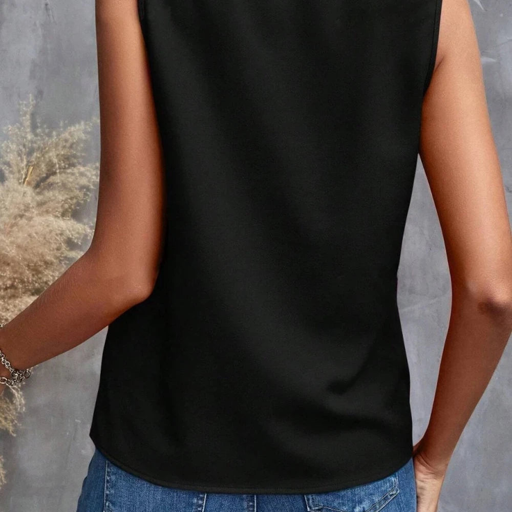 Ruffled V-Neck Polyester Tank Top