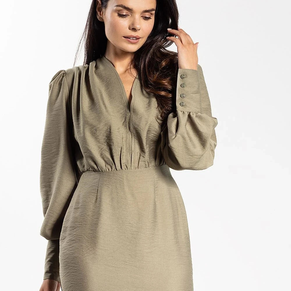 Mini V-Neck Cocktail Dress Puff Sleeves