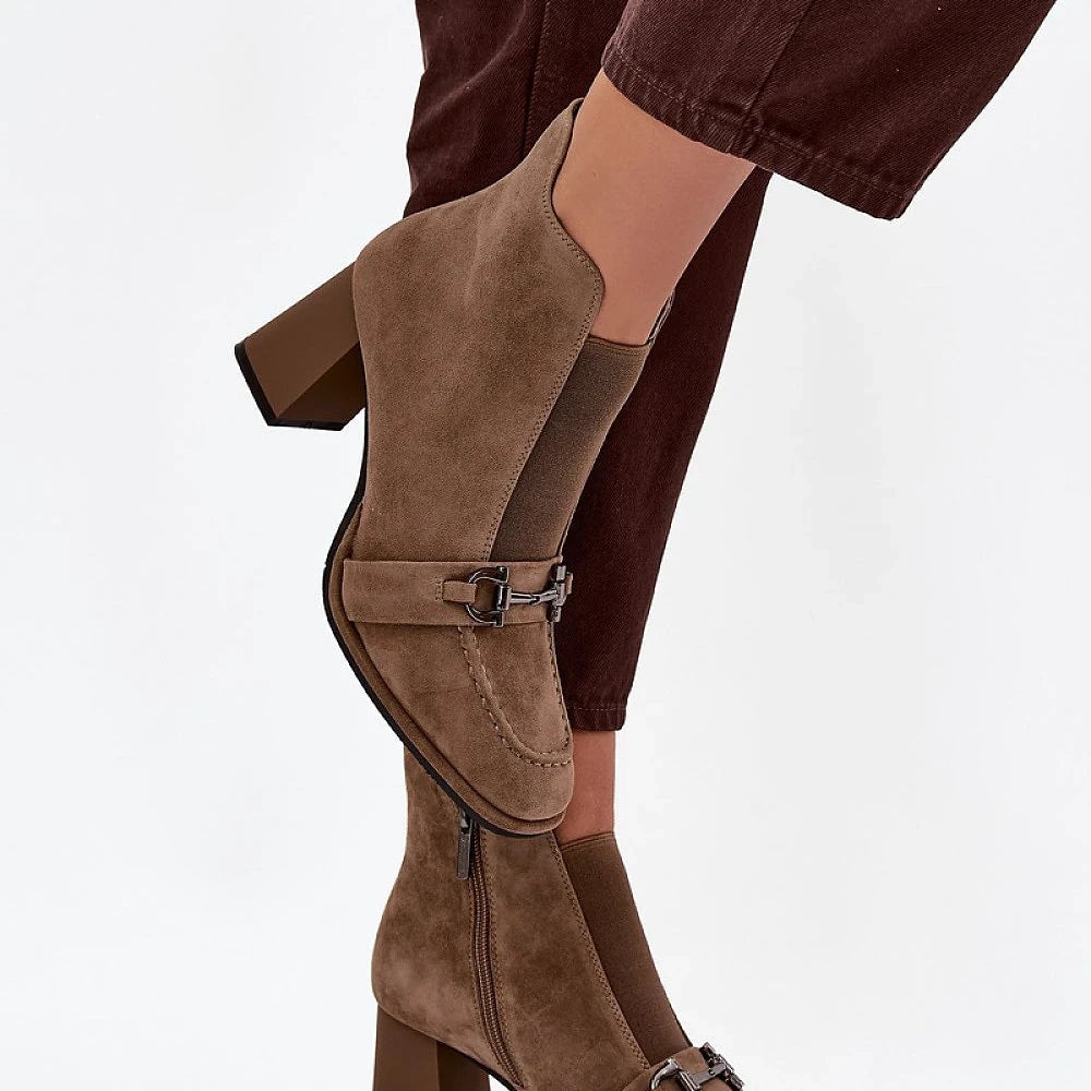 Suede Ankle Boots with Column Heel